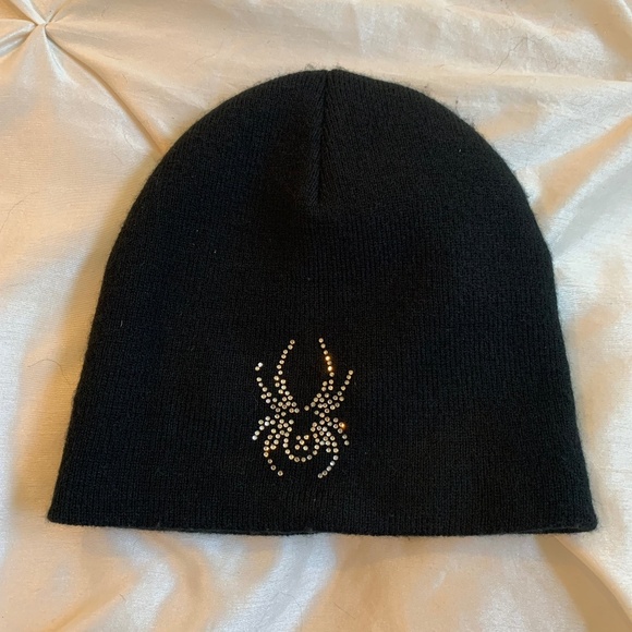 Spyder Black Knit Beanie Hat sz OS - Picture 1 of 3